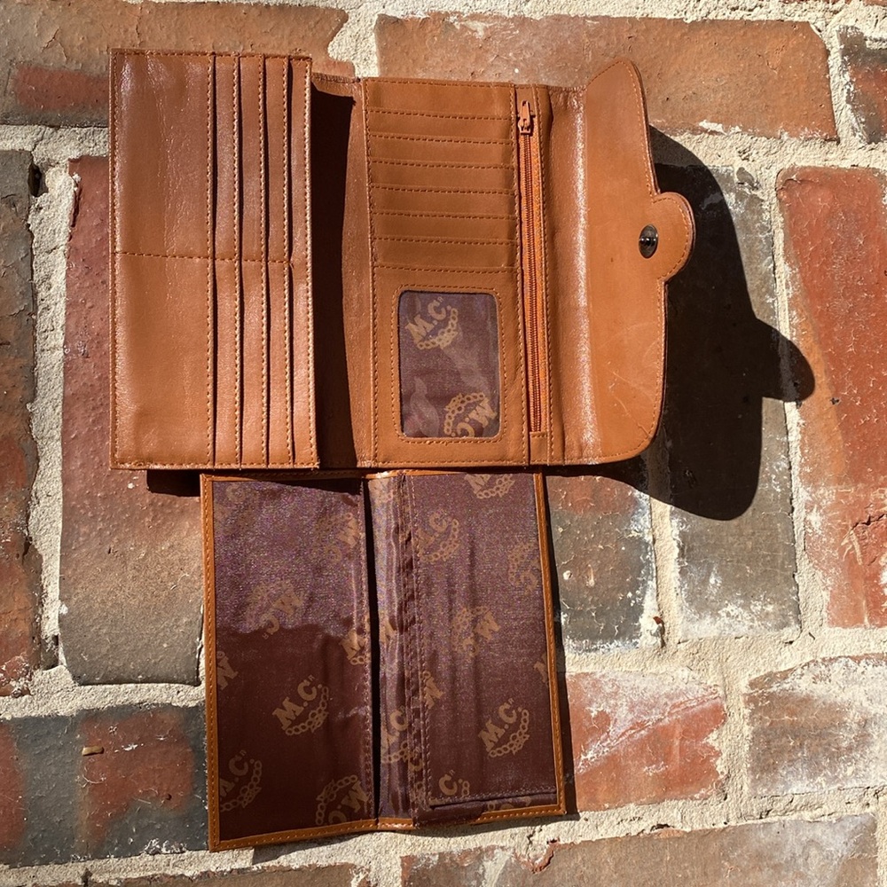 M.C. Floral Tooled Leather Wallet with Turquoise rhinestones & beads - Picture 8 of 16